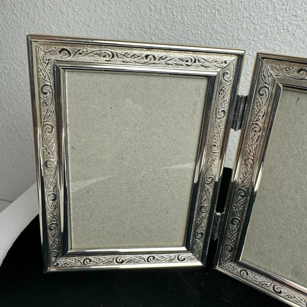 Vintage Double Silver Filigree Metal Picture Frame